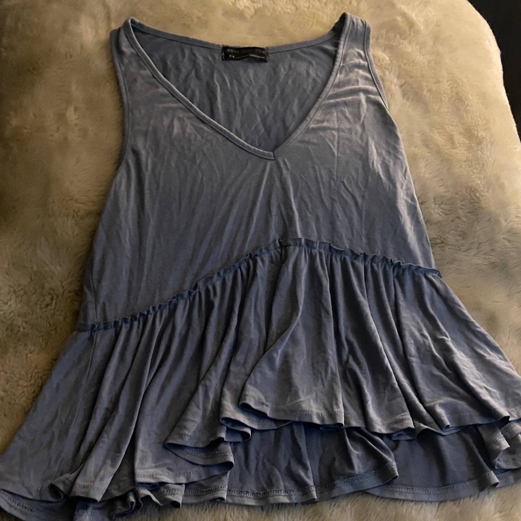 Urban Outfitters Blue V-Neck Ruffle Tank Top
